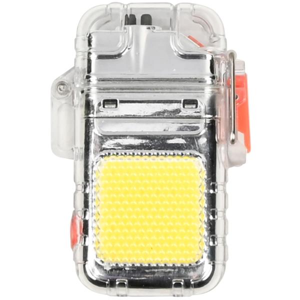 Elektrisches Feuerzeug mit integrierter COB-LED-Taschenlampe - USB-C wiederaufladbar, transparentes Design - 300 mAh Akku, sicher & umweltfreundlich