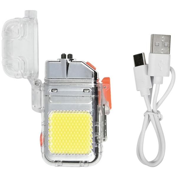 Elektrisches Feuerzeug mit integrierter COB-LED-Taschenlampe - USB-C wiederaufladbar, transparentes Design - 300 mAh Akku, sicher & umweltfreundlich