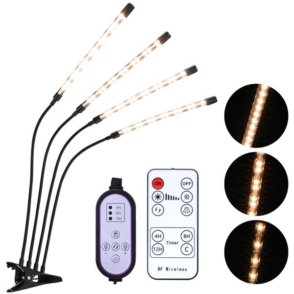 Vollspektrum LED-Pflanzenlampe mit 4 Schwanenhälsen, Pflanzenwachstumslampe mit 9 dimmbaren Stufen & Timerfunktion, 80 Vollspektrum-LEDs