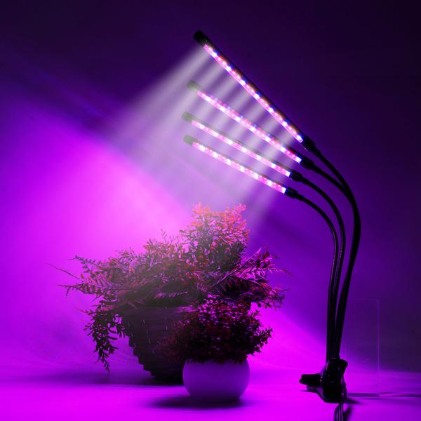 Wachstumsoptimierte LED Pflanzenlampe: 4-Armig, 360° Schwanenhälse, Vollspektrumlampe, 3 Modi, Dimmer & Timer – Für alle Pflanzen