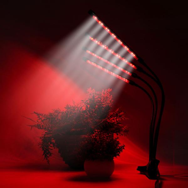 Wachstumsoptimierte LED Pflanzenlampe: 4-Armig, 360° Schwanenhälse, Vollspektrumlampe, 3 Modi, Dimmer & Timer – Für alle Pflanzen