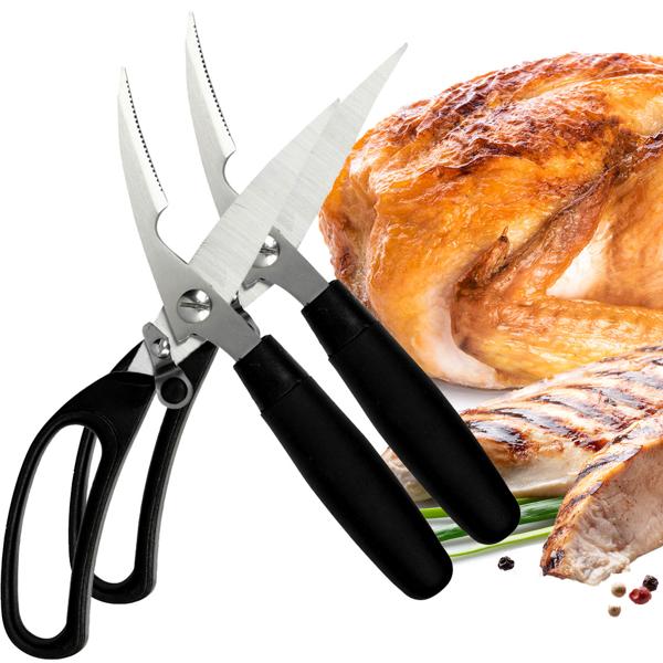 2er-Set Geflügelschere Edelstahl - Ergonomisch & spülmaschinenfest zum Zerlegen von Geflügel, Wild, Fleisch & Knochen - Robust mit Sicherheitsriegel