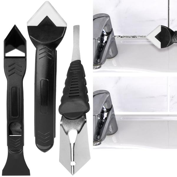 Fugen-Reparatur-Set 8-teilig - Entfernt Silikon Kleber rückstandslos - Metallschaber, Kunststoffschaber, Silikonkelle - 5 Aufsätze - Für Bad, Küche, Büro