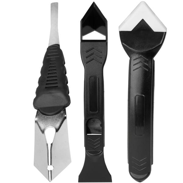 Fugen-Reparatur-Set 8-teilig - Entfernt Silikon Kleber rückstandslos - Metallschaber, Kunststoffschaber, Silikonkelle - 5 Aufsätze - Für Bad, Küche, Büro