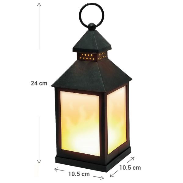 LED-Laterne mit Flammeneffekt schwarz - Realistisches Flackern für drinnen & draussen - 24 LEDs, IP20, Batteriebetrieb 10.5x10.5x24cm