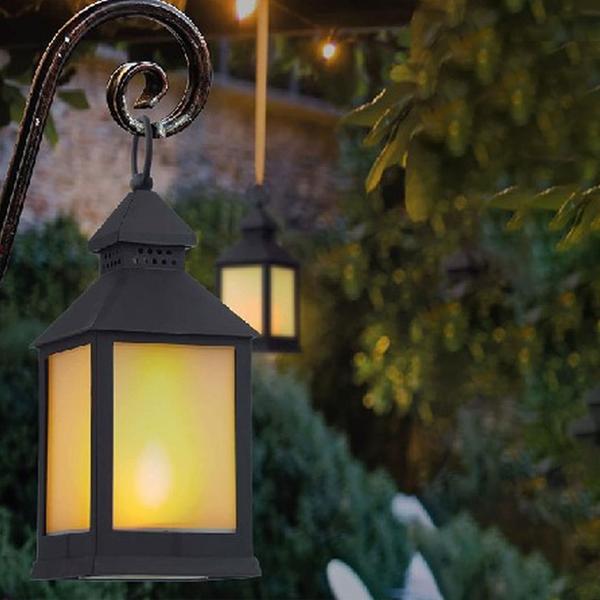 LED-Laterne mit Flammeneffekt schwarz - Realistisches Flackern für drinnen & draussen - 24 LEDs, IP20, Batteriebetrieb 10.5x10.5x24cm