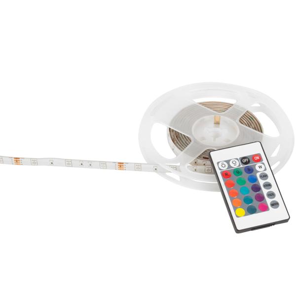 LED Streifen RGB - 5 m dimmbar - IP65 für drinnen & draussen - 150 SMD5050 LEDs, 4 Lichteffekte, Fernbedienung, 12W - Stimmungsvolle Hintergrundbeleuchtung