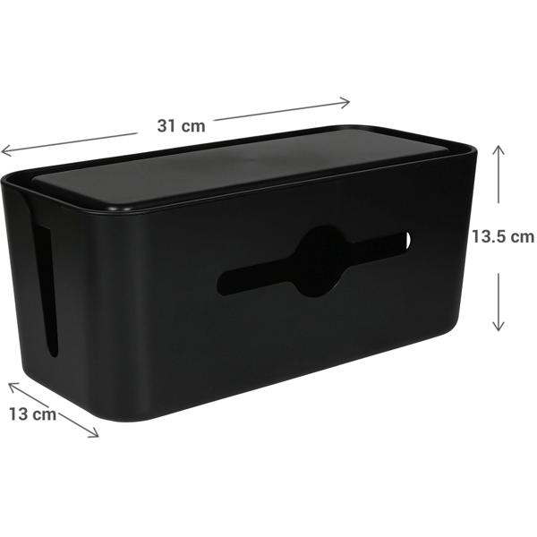 2er-Set Kabelbox Schwarz – Ordnung für Steckdosenleisten & Kabel-Chaos – Inkl. Handy-/Tablethalter & Sicherheitsfunktion – 31x13,5x13cm PP