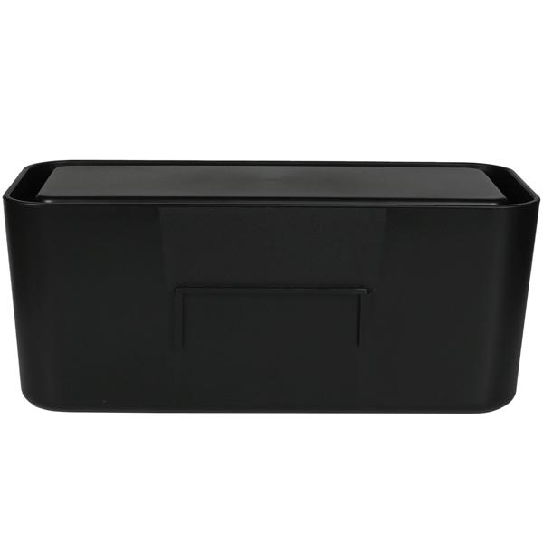 2er-Set Kabelbox Schwarz – Ordnung für Steckdosenleisten & Kabel-Chaos – Inkl. Handy-/Tablethalter & Sicherheitsfunktion – 31x13,5x13cm PP