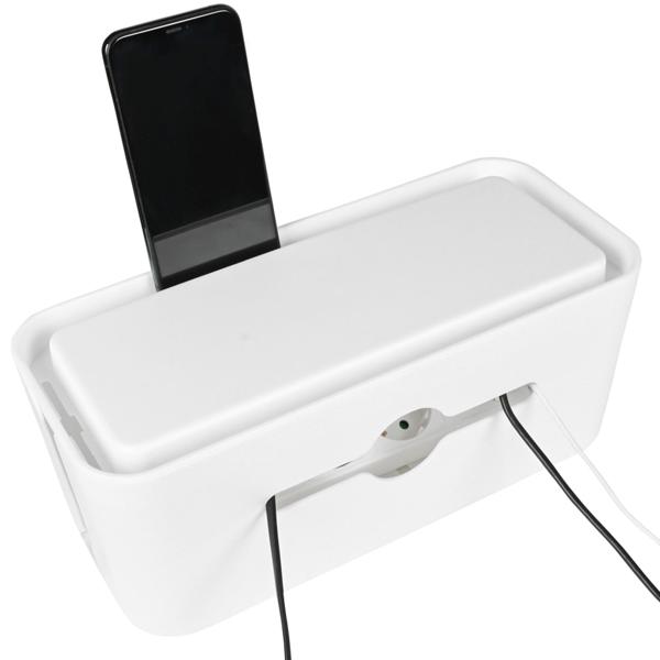 2er-Set Kabelbox mit Deckel - Ordnung für Schreibtisch & Wohnzimmer - Tablet- & Handyhalterung - 31x13,5x13cm, Weiss, PP - Sicher für Kinder