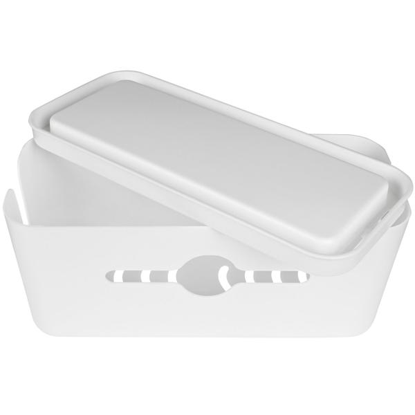 2er-Set Kabelbox mit Deckel - Ordnung für Schreibtisch & Wohnzimmer - Tablet- & Handyhalterung - 31x13,5x13cm, Weiss, PP - Sicher für Kinder