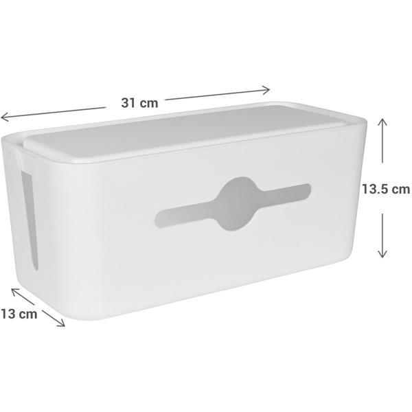 2er-Set Kabelbox mit Deckel - Ordnung für Schreibtisch & Wohnzimmer - Tablet- & Handyhalterung - 31x13,5x13cm, Weiss, PP - Sicher für Kinder