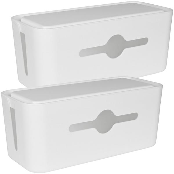2er-Set Kabelbox mit Deckel - Ordnung für Schreibtisch & Wohnzimmer - Tablet- & Handyhalterung - 31x13,5x13cm, Weiss, PP - Sicher für Kinder