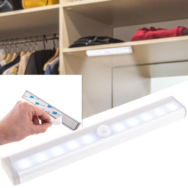LED Lichtleiste mit Bewegungssensor – Batteriebetrieben, kabellos, dimmbar – Nachtlicht für Flur, Treppe, Schrank – 19x3cm, Weiss/Grau – Diffuses Licht