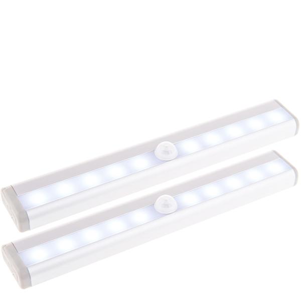 2er-Set LED Lichtleiste - Bewegungssensor - Automatische Beleuchtung Schränke, Treppen, Flure - Kabellos, batteriebetrieben AAA - 19x3cm, Weiss/Grau