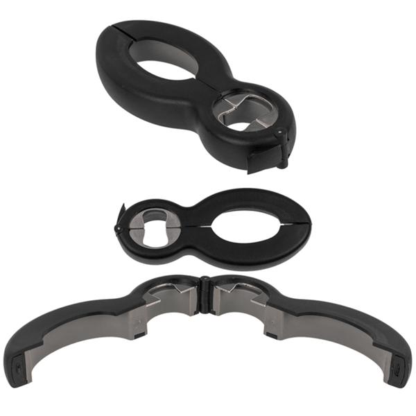 6in1 Universal-Öffner - Bierflaschen, Chipstüten, Konserven, Schraubverschlüsse - Ergonomisch, rutschfest, Edelstahl, Kunststoff - Grau/Schwarz