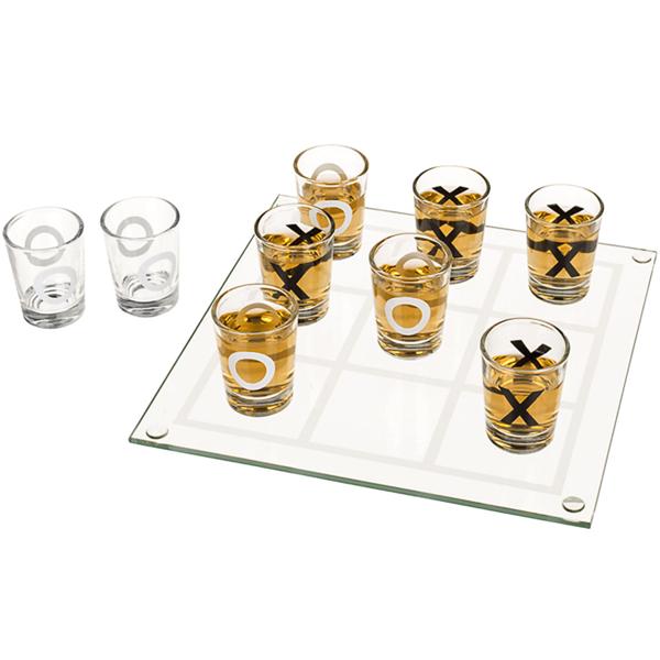 Trinkspiel Tic-Tac-Toe - Party-Hit für Erwachsene & Junggesellenabschiede - Inkl. 9x 2 cl Shotgläser, Echtglas Spielbrett 22x22 cm