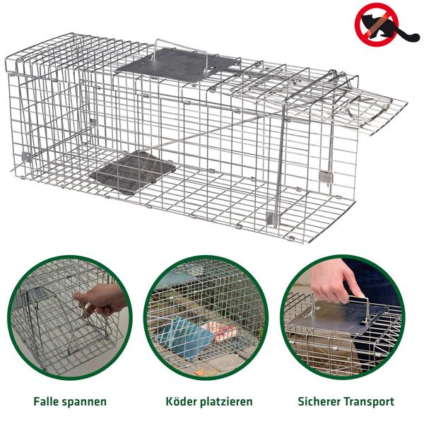 Robuste Marder Lebendfalle (66x26x23cm) aus Metall – Mit Tragegriff & Beissschutz – Sicherer Fang ohne Verletzungen für Mensch und Tier