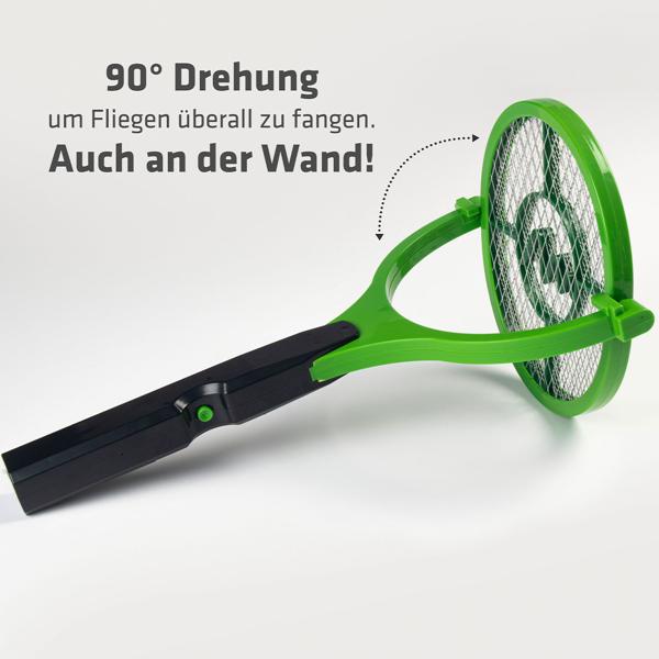 Elektrische Fliegenklatsche - 90° schwenkbar für Decken & Wände, fleckenlose Beseitigung von Mücken/Fluginsekten - Sicher für Kinder
