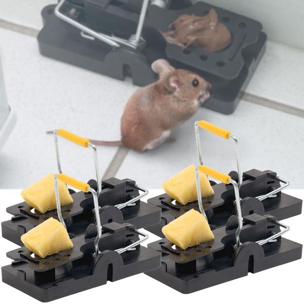 4er-Set Mausefallen aus robustem Kunststoff - Effektive Schlagfalle für Innen- & Aussenbereich - Wiederverwendbar, hygienisch & leicht zu reinigen