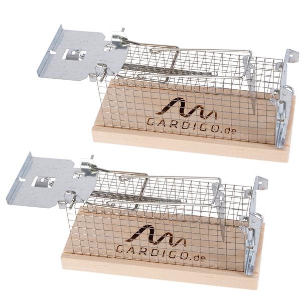 Effektive Maus-Käfigfalle, 2er-Set, Lebendfalle, aus Holz & Metall – wiederverwendbar, 15 x 5,5 x 7,3 cm, sicheres Fangen von Mäusen