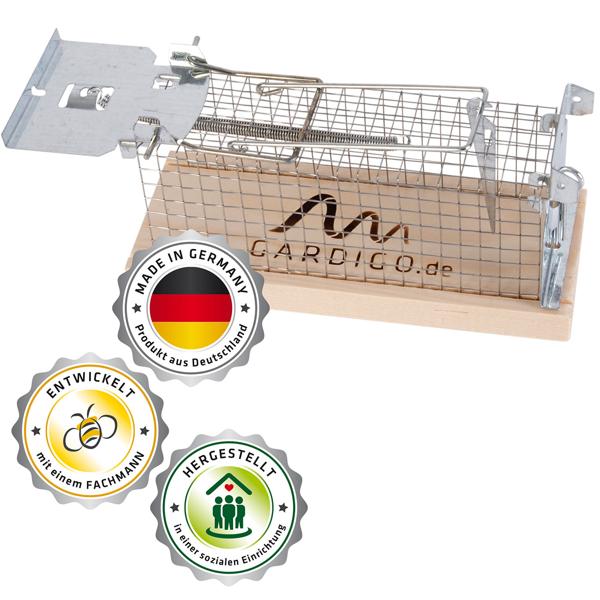 4er-Set Effektive Maus-Käfigfalle, Lebendfalle, aus Holz & Metall – wiederverwendbar, 15 x 5,5 x 7,3 cm, sicheres Fangen von Mäusen