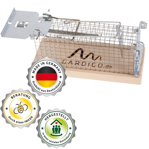 4er-Set Effektive Maus-Käfigfalle, Lebendfalle, aus Holz & Metall – wiederverwendbar, 15 x 5,5 x 7,3 cm, sicheres Fangen von Mäusen