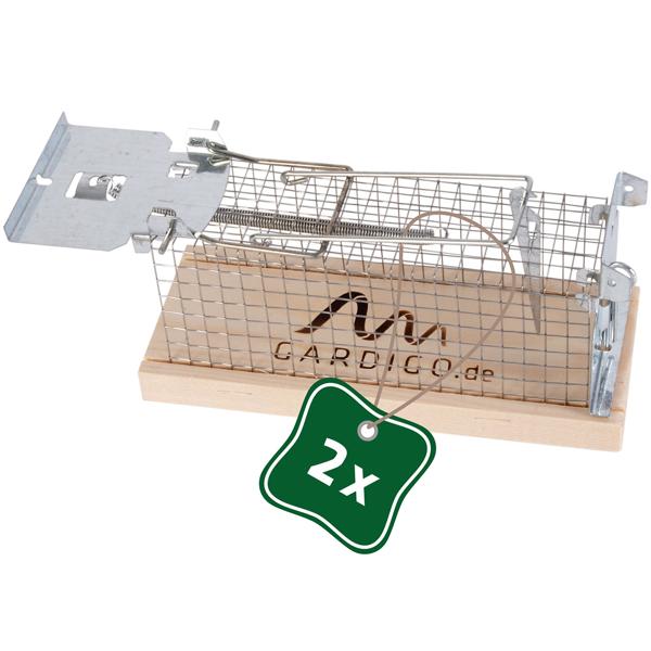 Effektive Maus-Käfigfalle, 2er-Set, Lebendfalle, aus Holz & Metall – wiederverwendbar, 15 x 5,5 x 7,3 cm, sicheres Fangen von Mäusen