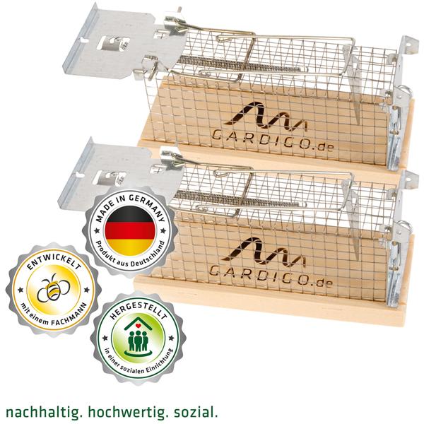 4er-Set Effektive Maus-Käfigfalle, Lebendfalle, aus Holz & Metall – wiederverwendbar, 15 x 5,5 x 7,3 cm, sicheres Fangen von Mäusen