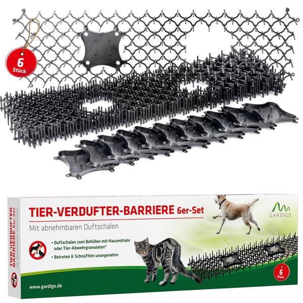Dornengitter mit Duftschalen 6er Set - effektiver Schutz für Beete, Garten & Motorraum vor Katzen, Hunden, Mardern, Schnecken - 50x15x3 cm Bodengitter