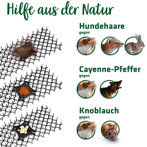 Dornengitter mit Duftschalen 6er Set - effektiver Schutz für Beete, Garten & Motorraum vor Katzen, Hunden, Mardern, Schnecken - 50x15x3 cm Bodengitter