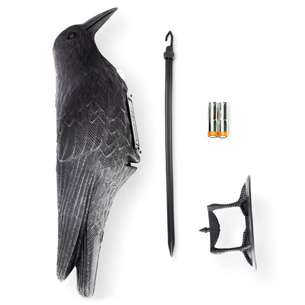 Realistische Vogelabwehr Krähe mit Sound: Batteriebetriebener Raben Vogelschreck für effektive Vogelabwehr. Natürliche Krähengeräusche zur Abschreckung