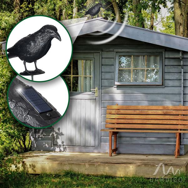 Effiziente Vogelabwehr Krähe mit Sound: Solarbetriebener Raben Vogelschreck für effektive Vogelabwehr. Natürliche Krähengeräusche zur Abschreckung