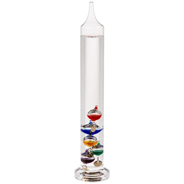 Galileo Glas-Thermometer 28 cm - Dekoelement mit präziser Temperaturanzeige - Ideal für Büro & Wohnräume - Glas-Metall-Design - Galileisches Prinzip