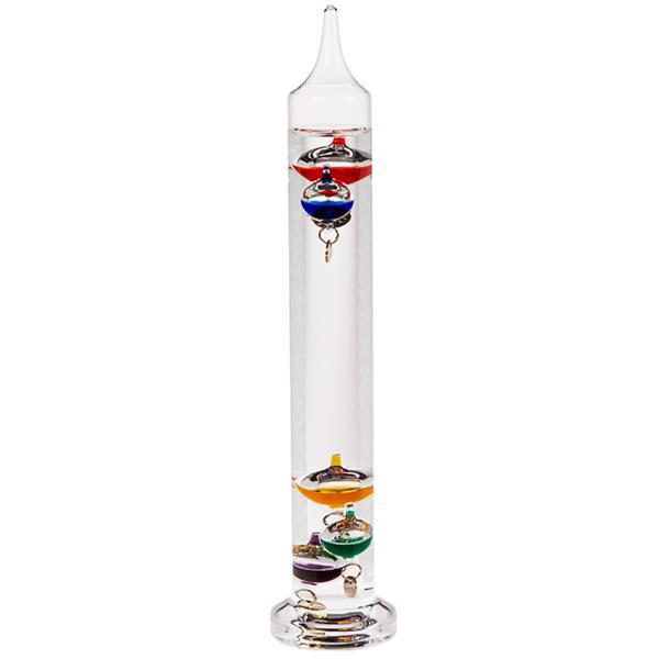 Galileo Glas-Thermometer 28 cm - Dekoelement mit präziser Temperaturanzeige - Ideal für Büro & Wohnräume - Glas-Metall-Design - Galileisches Prinzip