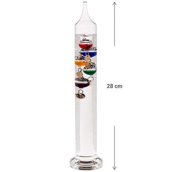 Galileo Glas-Thermometer 28 cm - Dekoelement mit präziser Temperaturanzeige - Ideal für Büro & Wohnräume - Glas-Metall-Design - Galileisches Prinzip