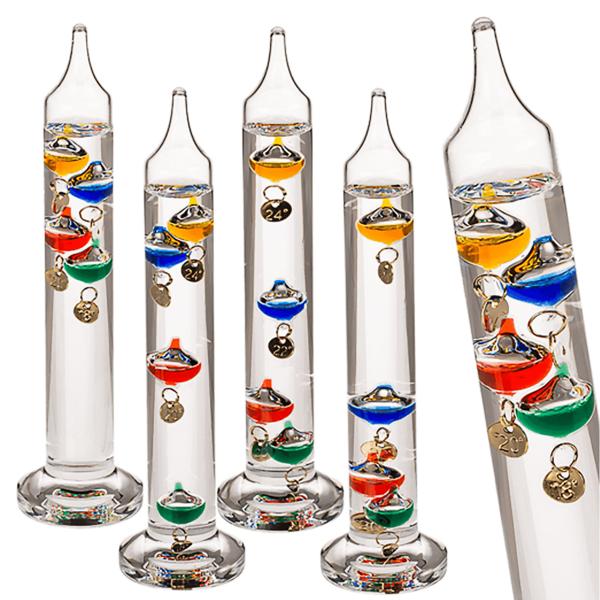 Galileo Glas-Thermometer 18cm - Dekoratives Standthermometer für Temperaturanzeige - Hochwertiges Design aus Glas & Metall
