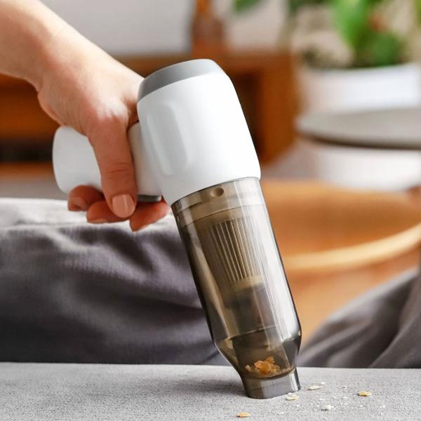 Kabelloser Akku-Handstaubsauger (weiss): kompakt 21 x 15,5 cm, inkl. Düsenaufsätze - flexibel für Auto, Haushalt & mehr