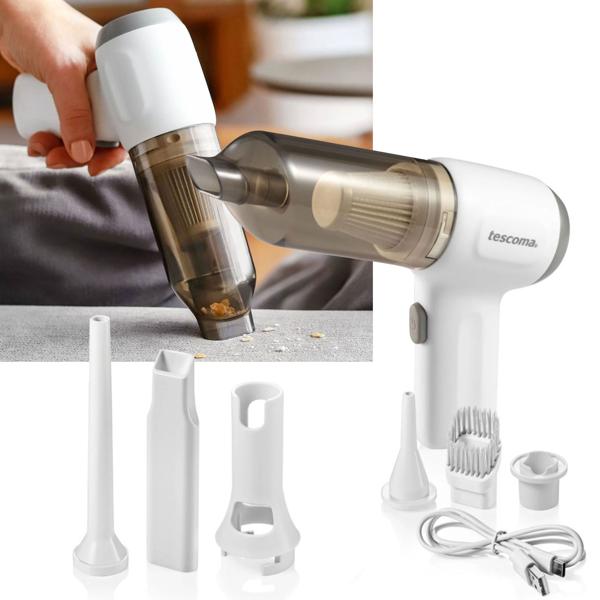 Kabelloser Akku-Handstaubsauger (weiss): kompakt 21 x 15,5 cm, inkl. Düsenaufsätze - flexibel für Auto, Haushalt & mehr