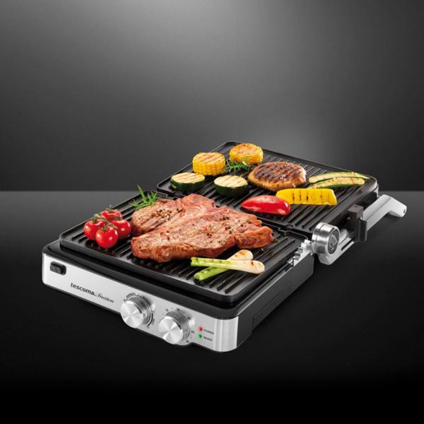 2in1 Premium Tisch- und Kontaktgrill, Edelstahl, Temperaturregler und Kurzzeitmesser, 2000 W, schwarz/silber, 3 Jahre Hersteller Garantie