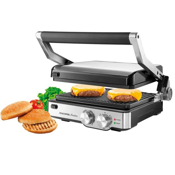 2in1 Premium Tisch- und Kontaktgrill, Edelstahl, Temperaturregler und Kurzzeitmesser, 2000 W, schwarz/silber, 3 Jahre Hersteller Garantie