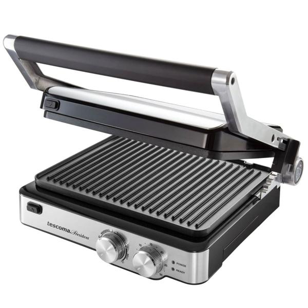 2in1 Premium Tisch- und Kontaktgrill, Edelstahl, Temperaturregler und Kurzzeitmesser, 2000 W, schwarz/silber, 3 Jahre Hersteller Garantie