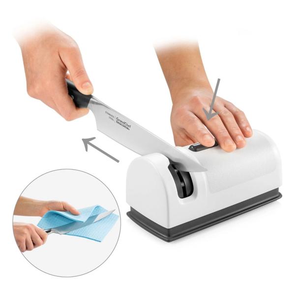 Elektrischer Profi Messerschärfer 40W - für Stahlmesser mit automatischem Schleifwinkel - hochwertige Keramik-Schleifscheiben, ABS-Kunststoff, schwarz/weiss