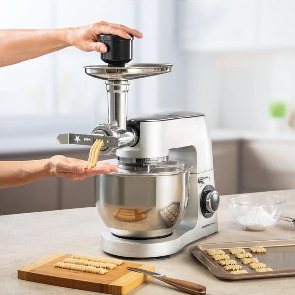 Profi-Edelstahl Küchenmaschine 1500W mit 6L Schüssel – Standmixer inkl. Fleischwolf, Raspel, Mixer & Rührbesen – 3 Jahre Garantie