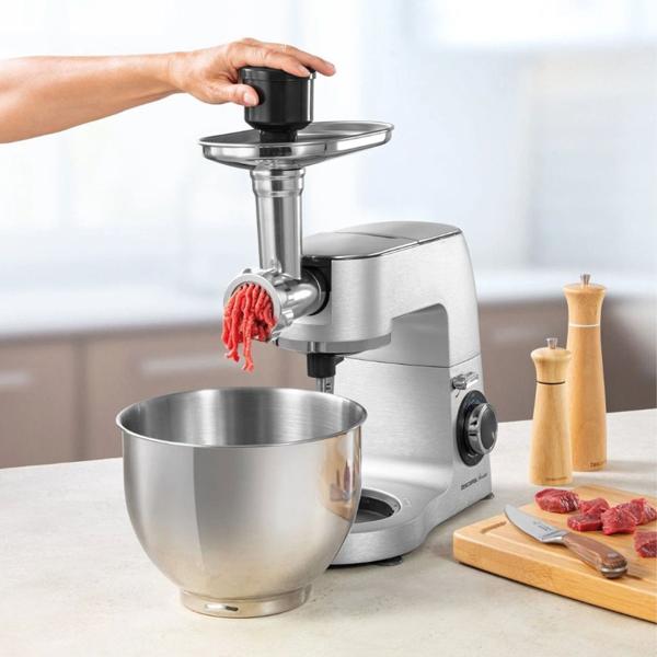 Profi-Edelstahl Küchenmaschine 1500W mit 6L Schüssel – Standmixer inkl. Fleischwolf, Raspel, Mixer & Rührbesen – 3 Jahre Garantie