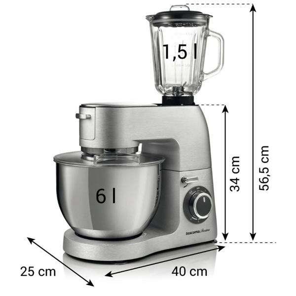 Profi-Edelstahl Küchenmaschine 1500W mit 6L Schüssel – Standmixer inkl. Fleischwolf, Raspel, Mixer & Rührbesen – 3 Jahre Garantie