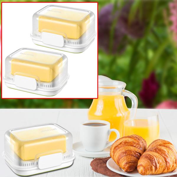 2er-Set Butterdose mit Wasserkühlung - Hält Butter lange streichzart bei Zimmertemperatur - Transparenter Deckel - nanoCARE Kunststoff - 11.5x7.5x15cm