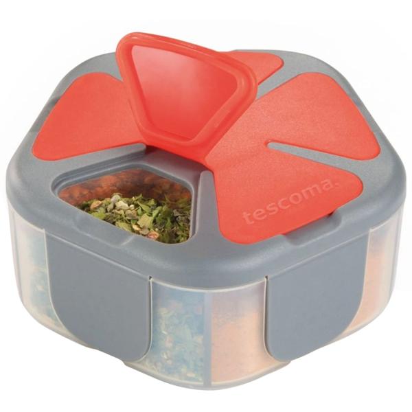 2er-Set Reise-Gewürzstreuer mit 5 Fächern - Ideal für Outdoor Picknick Wandern Camping Trekking - 9x4x9 cm Kunststoff - Wiederverwendbar Hygienisch