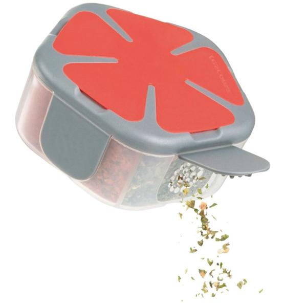 2er-Set Reise-Gewürzstreuer mit 5 Fächern - Ideal für Outdoor Picknick Wandern Camping Trekking - 9x4x9 cm Kunststoff - Wiederverwendbar Hygienisch