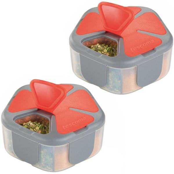 2er-Set Reise-Gewürzstreuer mit 5 Fächern - Ideal für Outdoor Picknick Wandern Camping Trekking - 9x4x9 cm Kunststoff - Wiederverwendbar Hygienisch